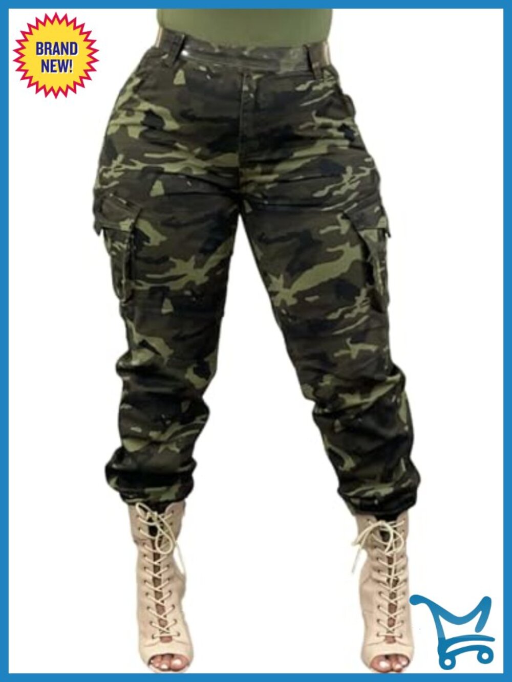 Women Camo Cargo Jogger Pants Polyester Spandex High Waist Tapered Outdoor
